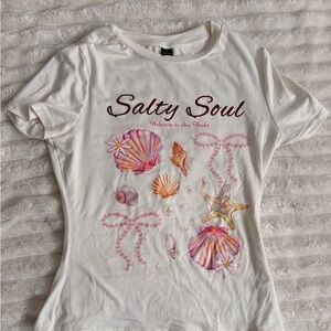 White 'Salty Soul' Seashell Graphic Tee